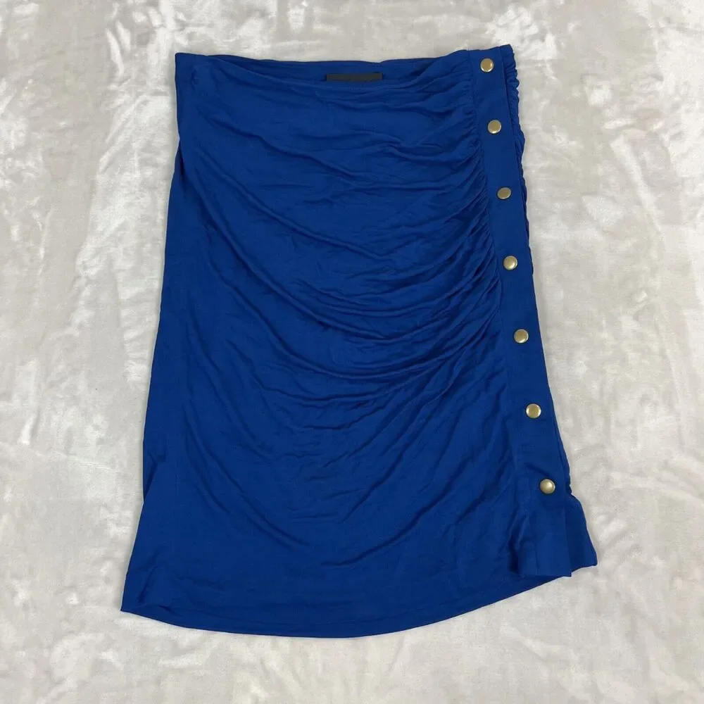 Derek Lam Skirt Womens 6 Blue‎ Ruched Bodycon Zip Button Career Party Preppy